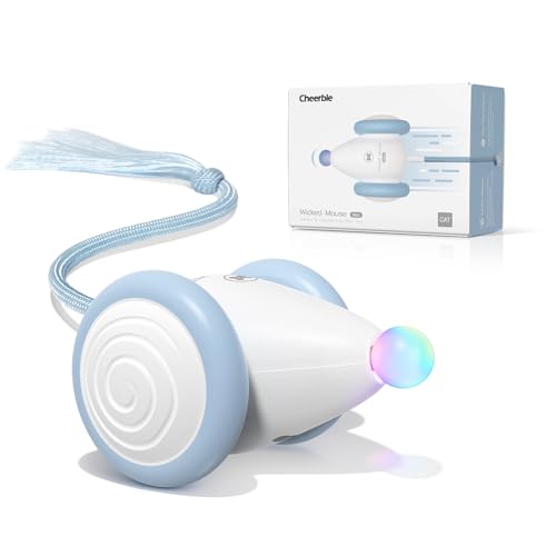 Cheerble Interactive Cat Toys for Indoor Cats Automatic Moving Kitten Toys Wicked Mouse Neo Cat Toy with Tail & Lights Pet Cat Supplies Rechargeable Cat Toys for Bored Indoor Adult Cats