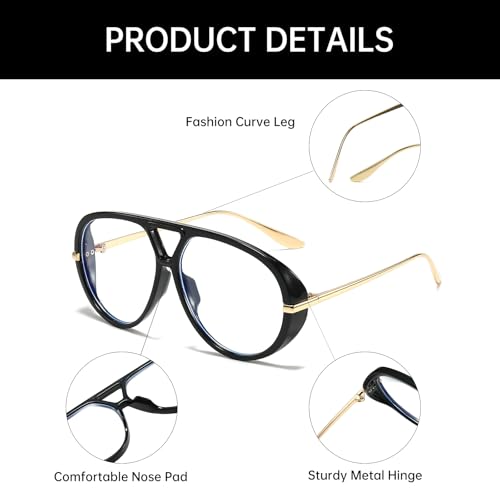 Image of YAMEIZE Oversized Blue Light Blocking Glasses Women Men Retro Pilot 70s Double Bridge Large Frame Anti Blue Light Eyeglasses