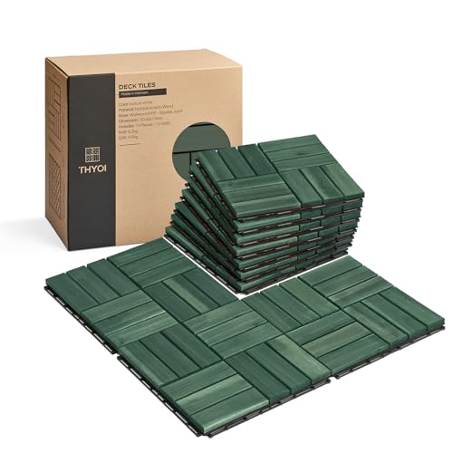 THYOI Premium Deck Tiles, 10 Pcs Patio Flooring - Knysna Green - Crossed