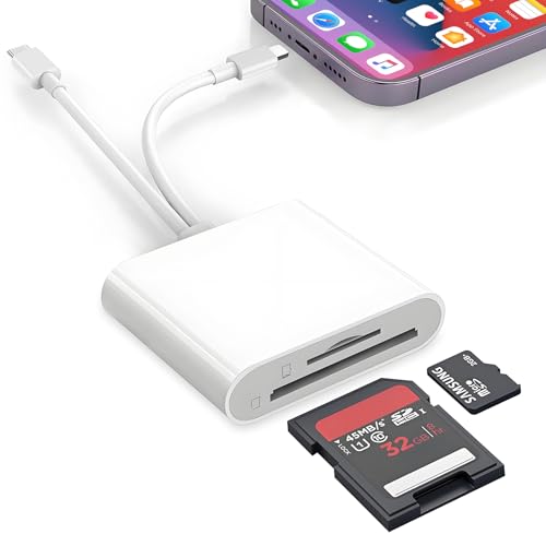 DERSUR SD Card Reader for iPhone iPad Mac, USB C and Lightning Dual Port SD Card Adapter, High-Speed Memory Card Reader for Camera Adapter with SD/Micro SD Cards 2 Slot, No App Plug and Play