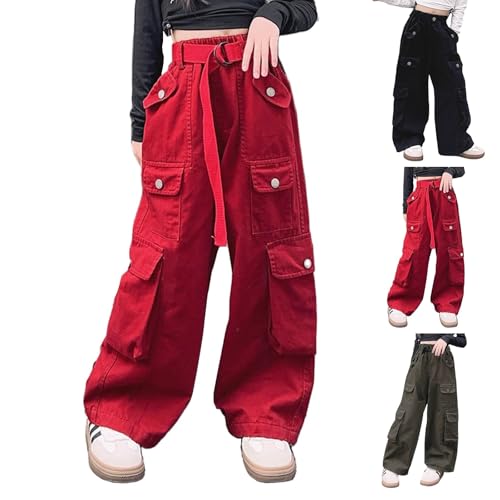 Betadog Girls Wide Leg Jeans Girls Wide Leg Pants Loose Fit Pants for Girls Kids Trousers Casual Beach 6-14Y