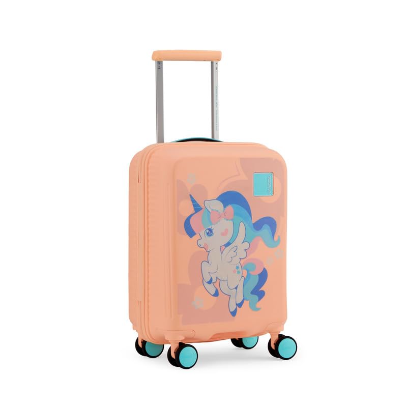 Image of American Tourister Snoodle Kids Spinner Luggage | 48 cm Cabin Size | 22L | 8 Wheels | Recessed Combination Lock | Multi-Stage Trolley | Gen-Alpha Suitcases | Peach Unicorn | 3 Year Global Warranty