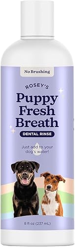ROSEY'S PUPPY FRESH BREATH  Mantiene el aliento fresco y los dientes limpios para perros  Promueve encías saludables  Aditivo de agua fácil de usar