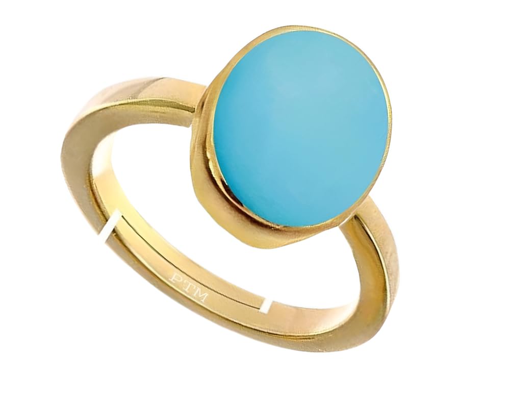 PTM Natural Turquoise/Firoza 3.25 to 10.25 Ratti or 3.00 to 9.50 Carat Astrological Certified Gemstone Panchdhatu/5 Metals Gold Plated Adjustable Ring for Men Women