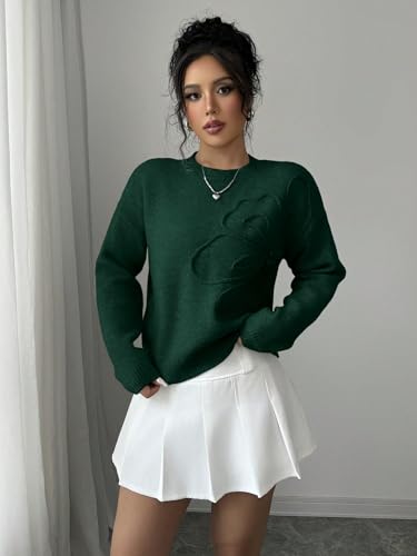 Image of Verdusa Women's Spring 3D Flower Appliques Crewneck Sweaters Long Sleeve Drop Shoulder Pullovers Knit Going Out Tops
