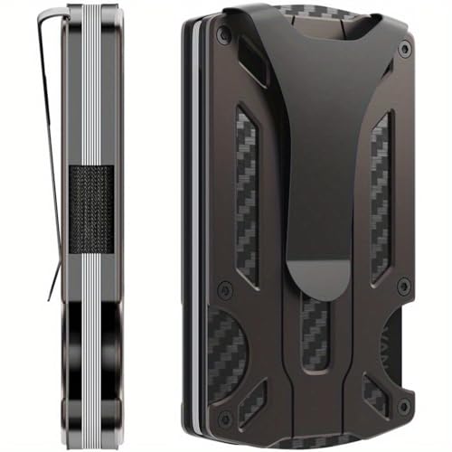 CCidea Mens Card Holder with Money Clip, Christmas Gifts for Men, Slim Minimalist Wallet for Men, Anti-scratch Carbon Fiber Wallet with RFID Blocking- Holds up to 12 Cards and 8 Bills (Coffee)