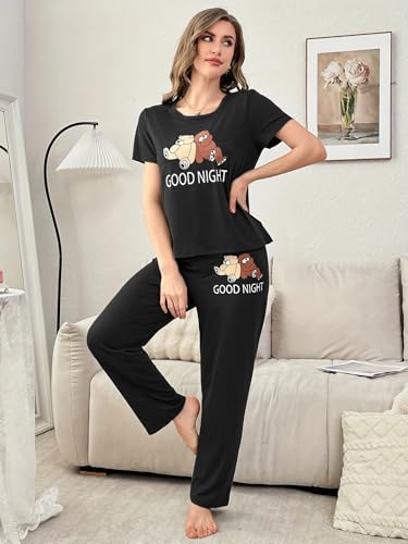 Image of Women's Korean Style Night Suit Set | Cotton Half Sleeve Top & Pyjama Set | Round Neck Printed Nightsuit | Comfortable Nightwear & Loungewear for Women | Sleepwear Pjs Lounge Set |Co-ords Outfit