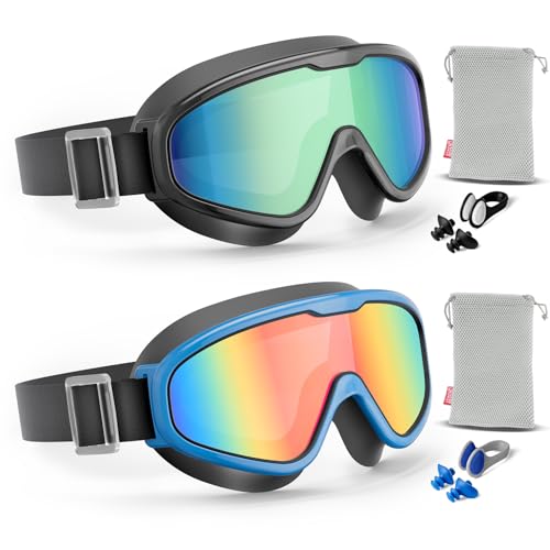 Aegend 2PCS Swim Goggles with Fabric Strap Kids Swimming Goggles Wide View No Leaking Pool Goggles for Kid Youth Adult
