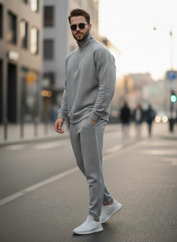 Image of Mack Jonney Solid Half Zipper Track Suit for men | Co-ord Set | Warm Fleece Tracksuit Set | Full Sleeve Sweatshirt