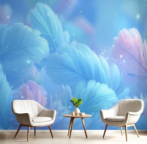 Papier peint panoramique plumes 3D bleu royal 250x175cm pour salon et chambre - 2