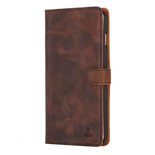 Snakehive iPhone 6 Plus Case, Vintage Collection Apple iPhone 6 Plus Wallet Case in Nubuck Leather with Credit Card/Note Slot (Chestnut Brown)