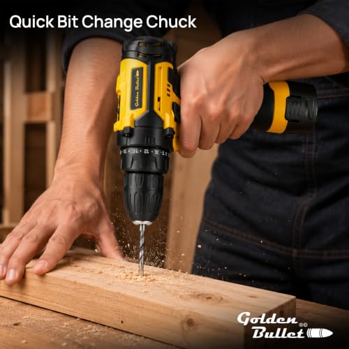 Image of Golden Bullet GCD-12B 12V Cordless Drill & Screwdriver | 2-Speed 350 /1350 RPM | 28Nm Max Torque | 10mm Keyless Chuck | 1x 1.5Ah Battery with Charger