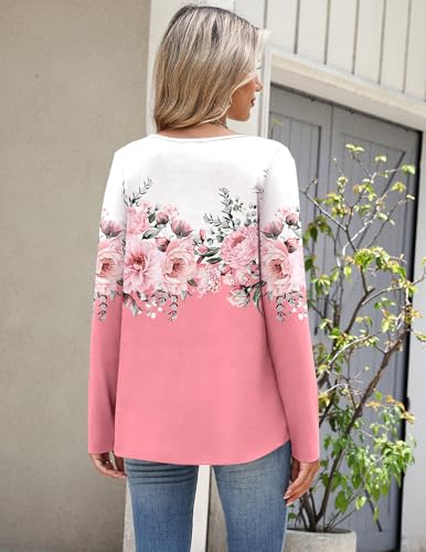 Image of Zeagoo Spring Outfits Womens Long Sleeve Tops V Neck Shirts Floral Plus Size Dressy Casual Blouse Vacation Clothes 3XL