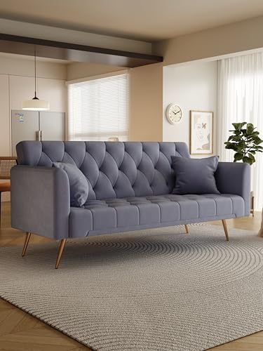 KEIKI 71 INCH Loveseat Sofa with Adjustable Backrest, Upholstered 2 Seater Velvet Couch for Living Room Bedroom Office Apartment, Gray
