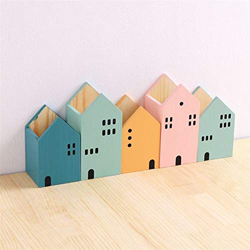 Pot à crayons en bois pour enfants et adultes - Organiseur bleu maison pour ranger le bureau