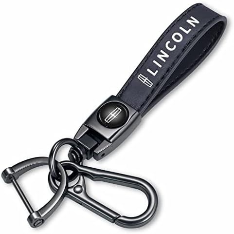 APXIVI Genuine Leather Car Keychain for Lincoln Key Chain Accessories Keyring with Logo(Black)