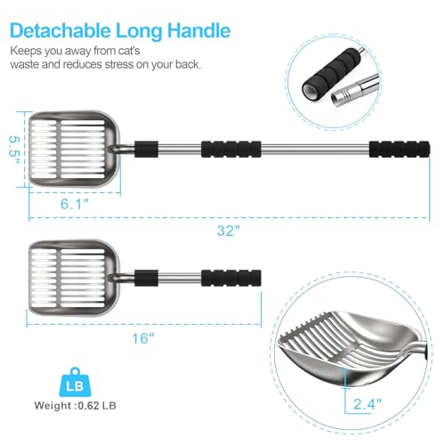 Image of Depets Cat Litter Scoop, Metal Litter Scooper with Deep Shovel, Detachable Long Handle Cat Litter Sifter with Holder, Large Durable Cat Litter Shovel with Foam Pad Grip for Easy Sifting (Pack of 2)