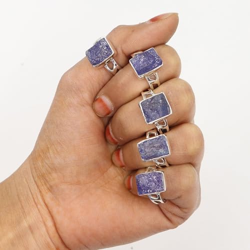 Bague tanzanite brute en argent sterling 925, un solitaire d'exception - 5