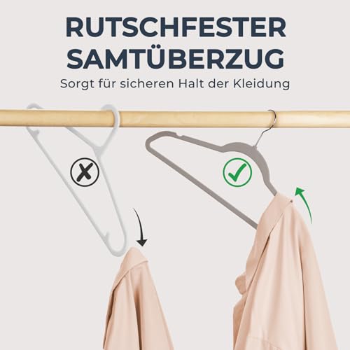 HOUSE DAY Kleiderbügel Samt 30er Set, Kleiderbügel Platzsparend, Bügel rutschfest und Samtbügel Schmal mit 360° Drehbarer Haken, für Hemden, Anzüge, Mäntel, Pullover, Hosen, Dunkles Grau
