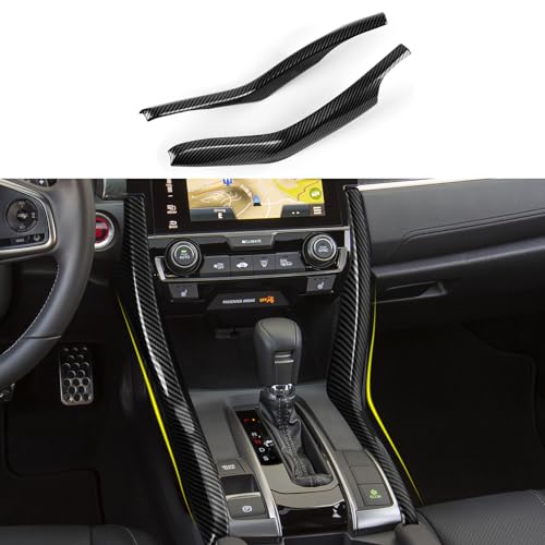 Image of Side Gear Shift Panel Strips Trim Decals for Honda Civic 2016-2021 10th Gen Accessories Car ABS Carbon Fiber Interior Stickers