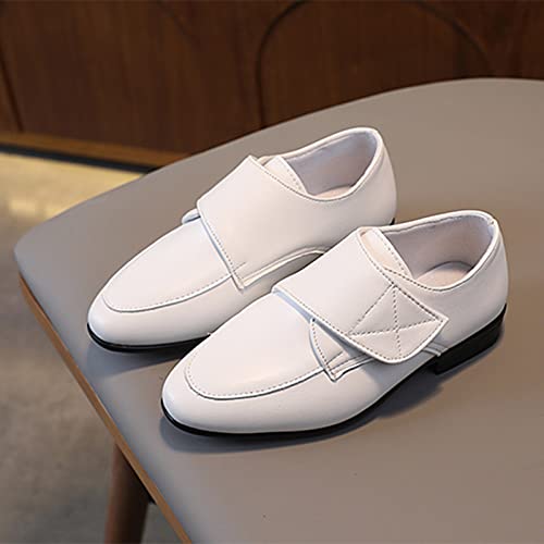 Botas de couro para crianças da moda para meninos salto baixo pontiagudo cor sólida gancho laço slip