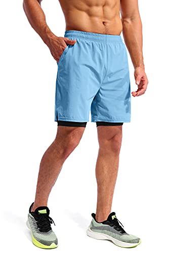 Image of Pudolla Men's 2 in 1 Running Shorts 5 inch Quick Dry Gym Athletic Workout Shorts for Men with Phone Pockets