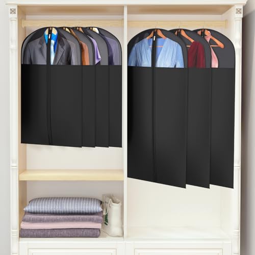 Image of Univivi Long Garment Bags for Hanging Clothes, 54 inch Dress Bags for Gowns Long for Closet Storage with Large Visible Window for Long Suits, Coats, Dresses, 6 Pack, Black
