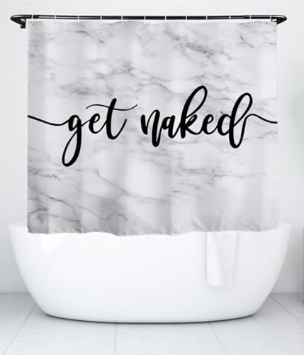 goodbath Marble Shower Curtain Short, Get Naked Waterproof Bathroom Curtains Anti Mould Fabric Bath Curtains