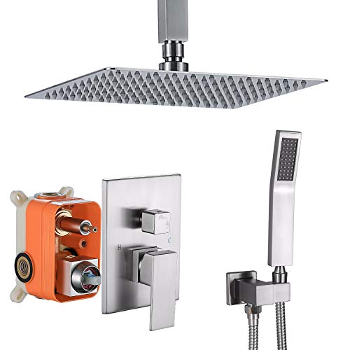TNOMS Brushed Shower Faucets Sets Complete 10 Inch Ceiling Mount Shower System Bathroom Shower Mixer, SB010BR
