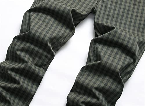 Men's Plaid Stretch Casual Pants Print Flat Front Tapered Fit Dress Pants Slim Stylish Business Golf Trousers4