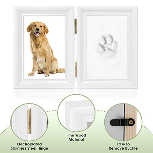 AUTOWT Pet Paw Print Keepsake Kit, Dog Memorial Picture Frame with Imprint Clay, Personalized Ornament Gifts for Dogs Cats Pet Lover (White) by AutoWT - Image 3