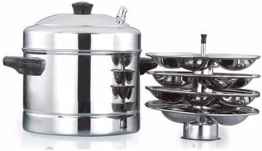 HORIZON Stainless Steel Idly Cooker Lid with Plates Idli MakerInduction and Gas Stove Compatible idli Maker - Idly Pot with 4 Plates