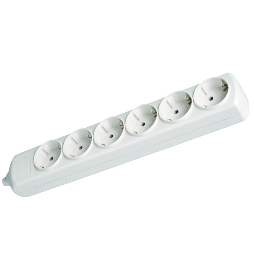 Base múltiple blanca 6 tomas sin cable, 16A 250V, toma de tierra lateral, fijación en pared