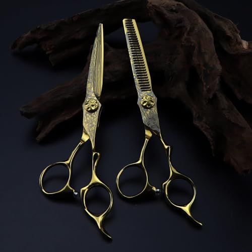 Ensemble de ciseaux de coiffure de 6 pouces YZCIS avec vis à fleurs dorée - 3