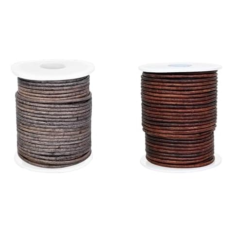 2mm Round Leather Cord for Necklace, Bracelets, Jewelry (Antique Brown Distressed +Grey Distressed) Cover