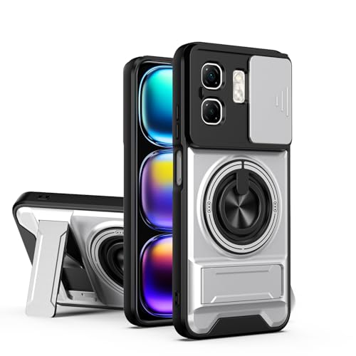 Rfvzubemok Compatible with Oppo Reno14 F Magnetic Car Mount Camera Slide Window Shockproof Case [PC+TPU] Ring Stand Protective Case White