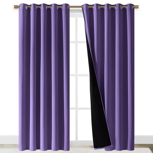 Image of NICETOWN Total Shade Curtains and Draperies, Heavy-Duty Full Light Shading Drapes with Black Liner Backing for Villa /Hall /Dorm Window(Lilac Purple, Package of 2, 70 inches Wide x 95 inches Long)