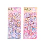 KRGNPLE ウォーターシール ぷっくりシール ぷくぷくシール 3D 立体 2 枚入り 精巧な柄 手帳用装飾 DIY クリエイティブ ファッション 個性的 かわいい ギフト（No.1＆No.2）