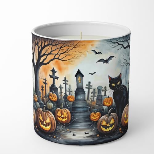 Caroline's Treasures DAC2224CDL Black Cat Spooky Halloween Decorative Soy Candle Nature Soy Wax Essential Oil Home Decor Ideal for Bedroom Kitchen Bath Office Gift, 10 oz