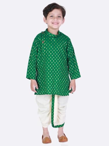 Superminis Boy's Cotton Kurta with Dhoti - Golden Thread Work, Side Button Kurta Set for Ethnic Wear
