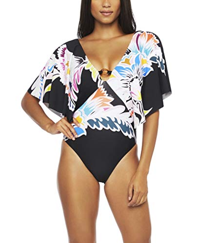 Trina Turk Women's V-Neck Ruffle Sleeve One Piece Swimsuit, Multi//Seychelles, 10