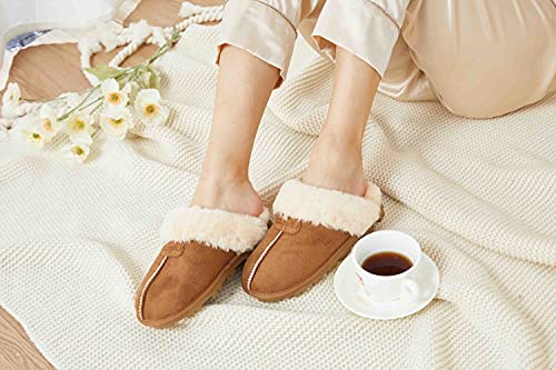 CLPP'LI Womens Slip on Faux Fur Warm Winter Mules Fluffy Suede Comfy Slippers4