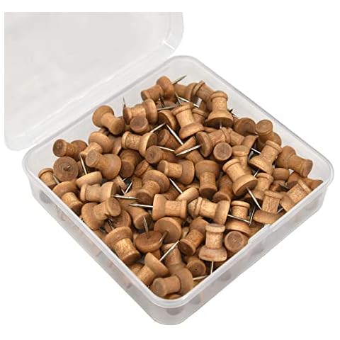 xcpmm 100 PCS Wooden Pushpins,Soft Board Push Pins,Used for Office,School,Fixed Drawing Paper,Photo Wall Decoration,Fixed Cork Board Foam Paper,DIY Decorative Handicraft Accessories (Brown) Cover