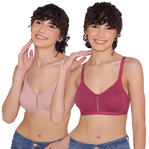 Image of INKURV Women's Non Padded Wireless T-Shirt Bra with Seamless Cups and Detachable Straps Combo of 2