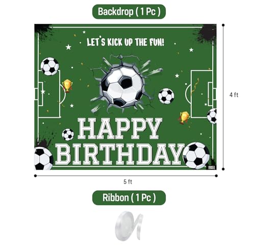 Image of Party Propz Football Theme Birthday Decoration Backdrop (5x4 ft) 2 Pcs- Soccer Theme Happy Birthday Backdrop Banner Cloth with Ribbon, HBD Decoration for Boys