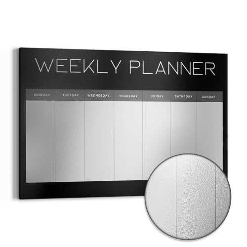 DEQORI Metall Magnettafel | 90x60 cm cm groß | Motiv Planer V2 Schwarz (EN) | Whiteboard für alle Magnete | Magnetboard Wand-Tafel für Küche & Büro | Design Magnetwand Pinnwand magnetisch
