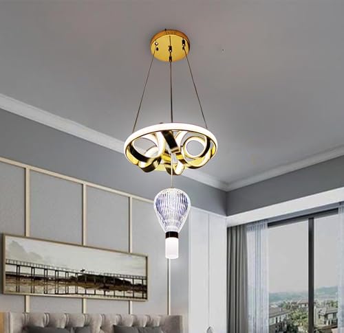 Image of Avior aluminium Modern LED Chandelier, Creative 3 Ring Pendant Lamp with Height-Adjustable Pendant Light, Living Room Chandelier, Bedroom, Dining Room Pendant Light (Ch22)