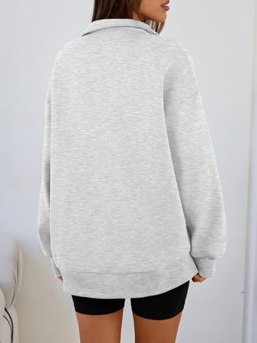 Trendy Queen Women's Oversized Half Zip Fleece Sweatshirts-Cozy Pullover, Drop Shoulder for Fall Winter Grey XL