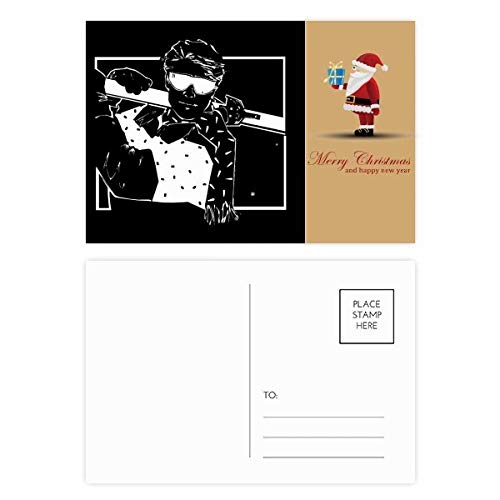 Cartes postales de ski motif Père Noël noir pour éviter les vœux banals d'hiver (Lot de 20)
