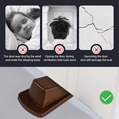 Door Stoppers, 4 Pack Premium Rubber Door Stoppers Wedge, Door Stops For Carpet Heavy Duty Door, Door Stoppers For Bottom Of Door On Tile, Concrete, Carpet, Wooden Floor (Brown) #TOP5
